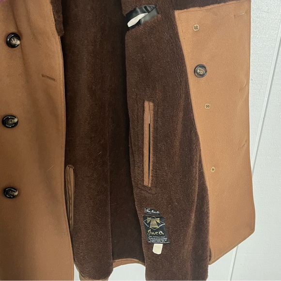 Vintage Caramel Tan Double Breasted Fur Collar Pea Coat Alpaca Fur Lined 2X - Picture 5 of 16